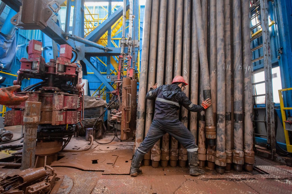 Arbeiter bei der Konstruktion der Power of Siberia Pipeline