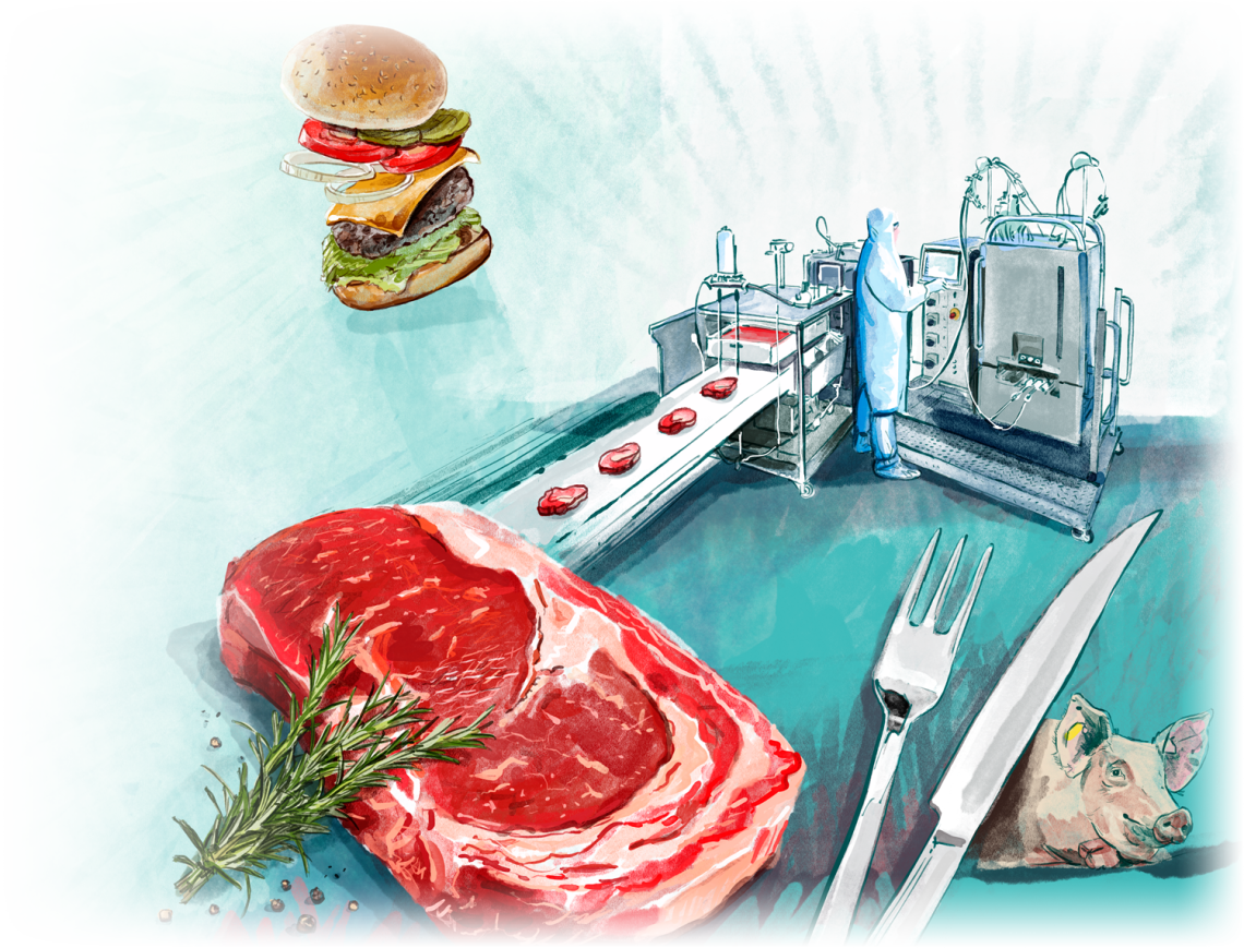Illustration von Laborfleisch-Produktion