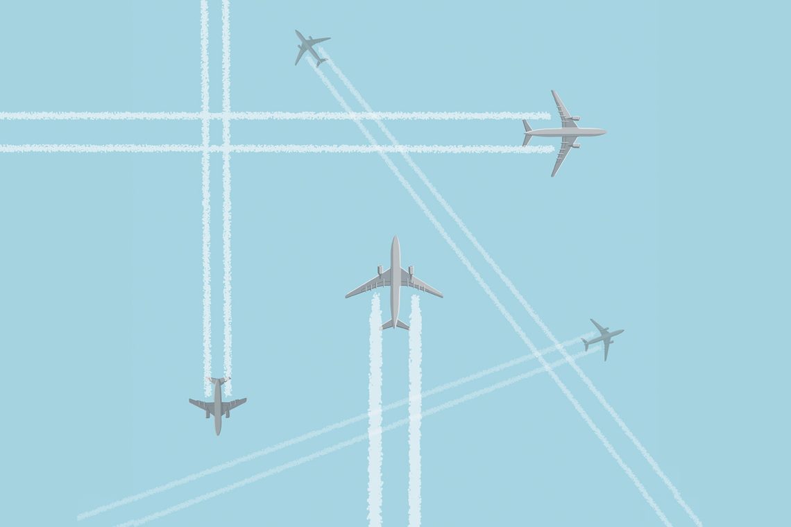 Illustration von Flugzeugen mit Chemtrails