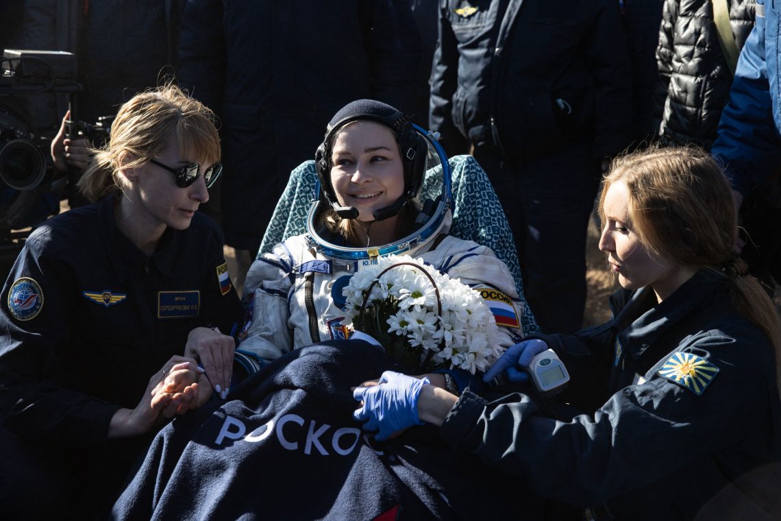 Schauspielerin Julia Peresild nach der Rückkehr von der ISS