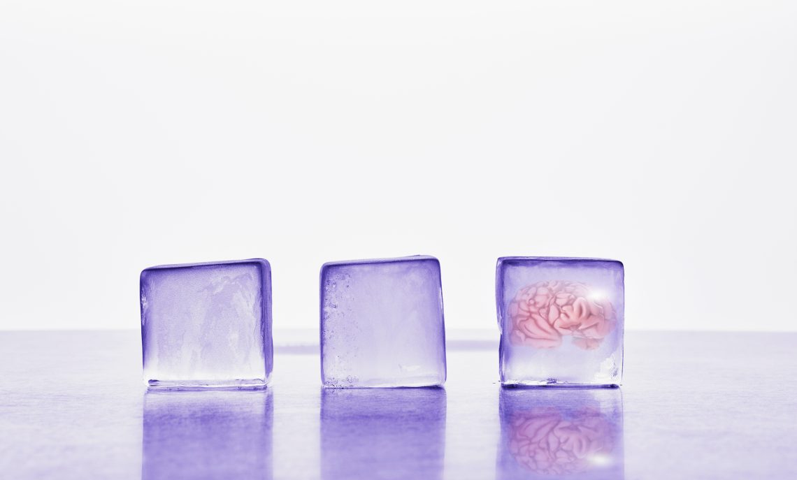 Grafik eines Gehirns in einem Eisblock