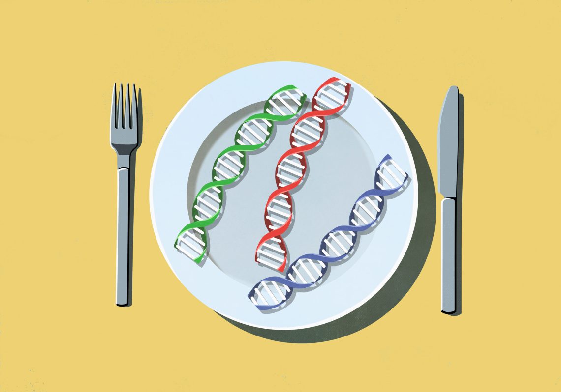 Illustration von DNA-Strängen auf einem Teller