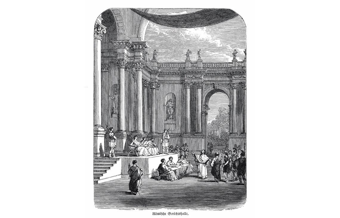 Antiker römischer Hofsaal, Holzstich aus 1862