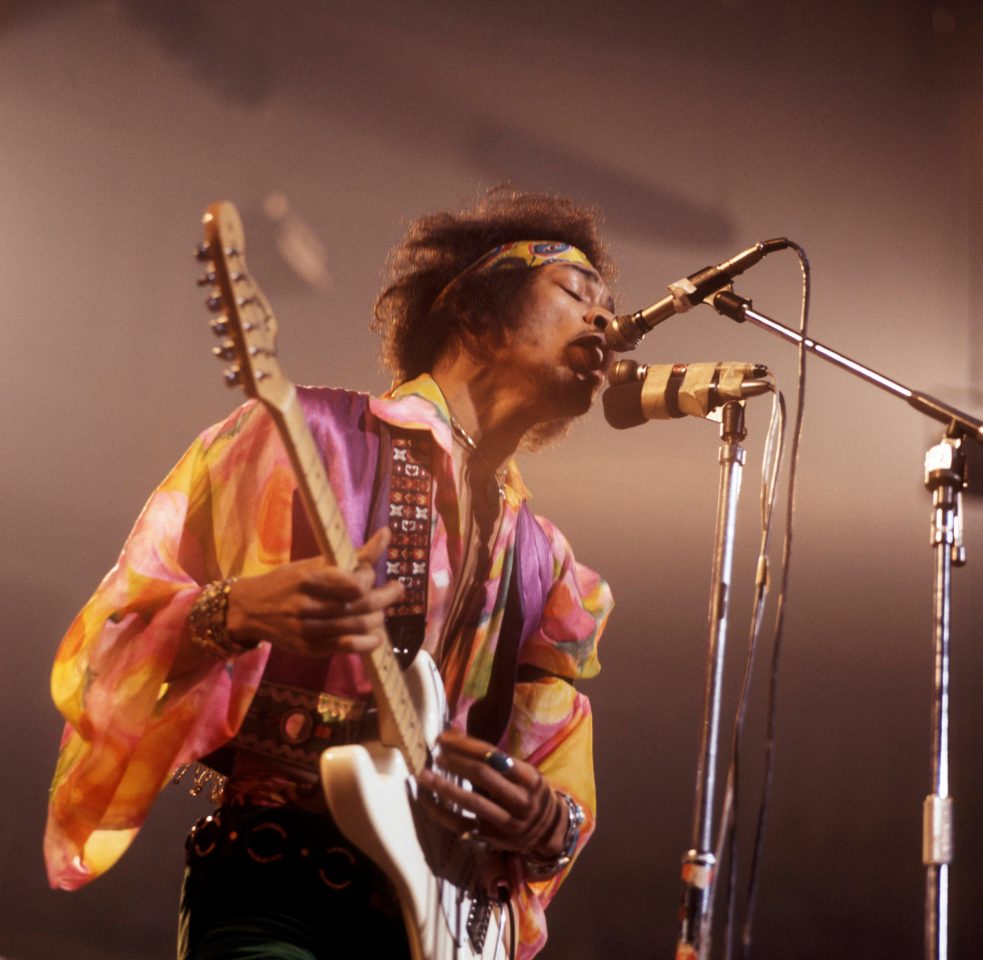 Foto von Jimi Hendrix während eines Auftritts in der Royal Albert Hall in London 1969.