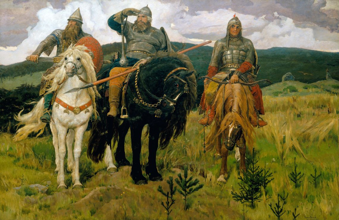 Ölgemälde „Die drei Recken“ (Bogatyri) von Wiktor Wasnezow, 1898