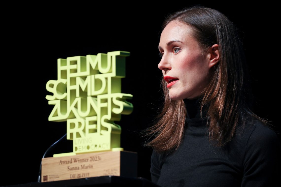 Hamburg, Mai 2023: Finnlands Premierministerin Sanna Marin spricht bei der Verleihung des Helmut-Schmidt-Zukunftspreises