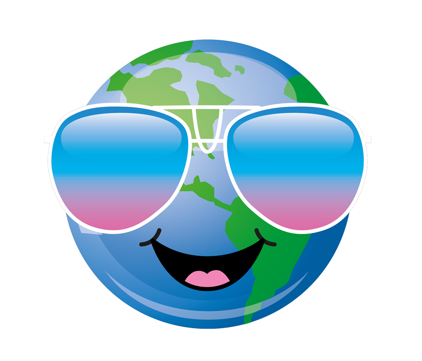 Zeichnung einer Weltkugel mit Sonnenbrille. Das Bild ist Teil eines Beitrags über die Frage, warum die beste aller Welten ist, wir dies aber nicht so sehen.