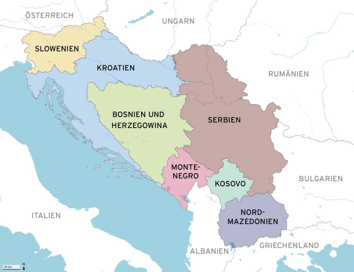 Die illustrierte Karte zeigt die Nachfolgestaaten Jugoslawiens.