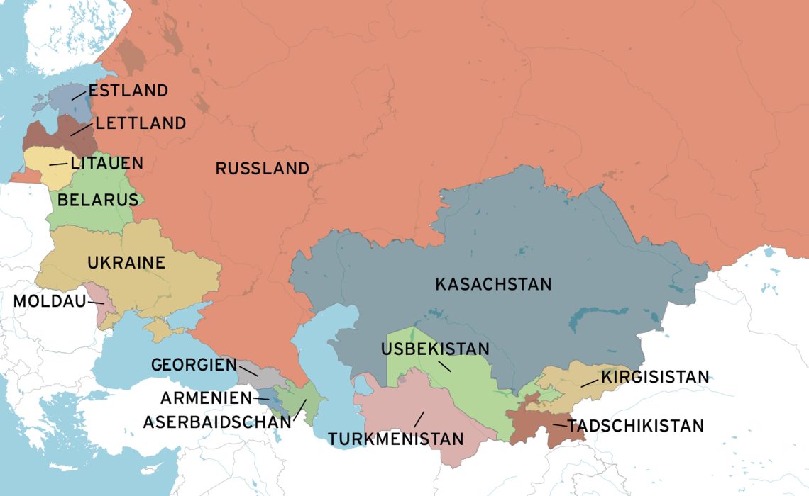 Die illustrierte Karte zeigt zwölf GUS Staaten, die auf dem Gebiet der ehemaligen Sowjetunion entstanden sind.