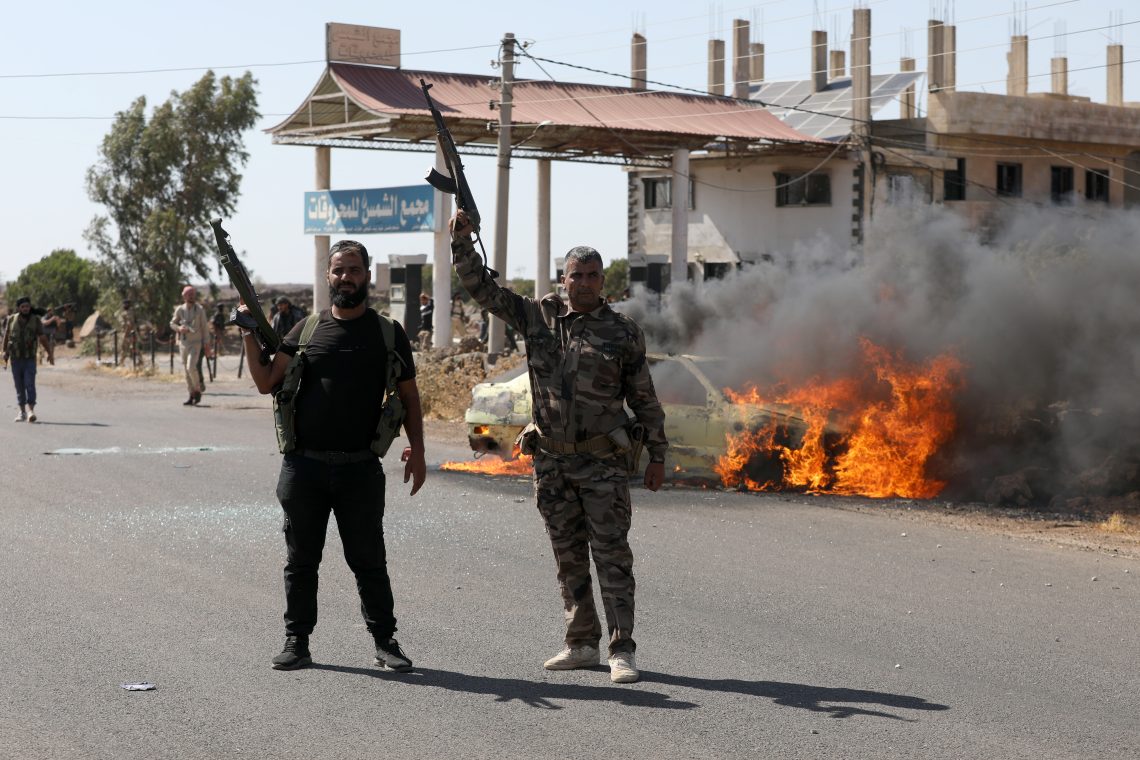 Bewaffnete Männer in Suwaida, Syrien, am 14. Juli 2025.